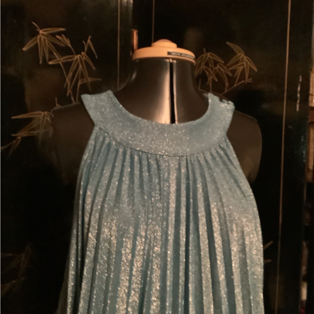 NWT Free People Shimmery Pleated Sleeveless Dress in Teal Blue